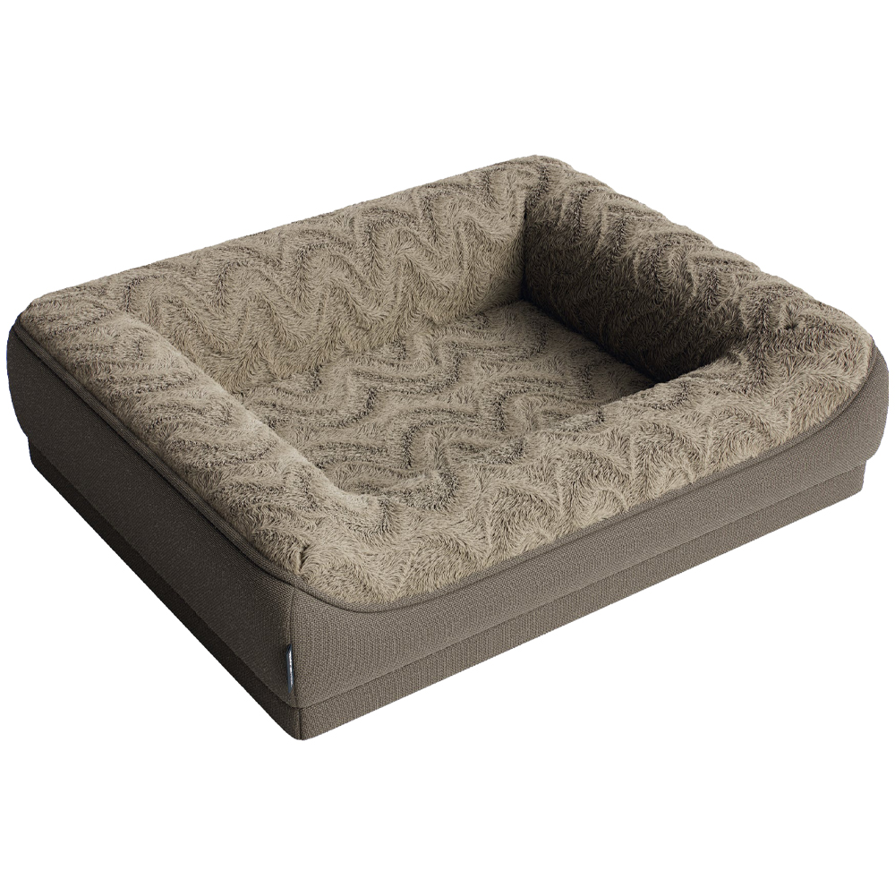 Tempur-Pedic Taupe Bumper Dog Bed - Front/ Side