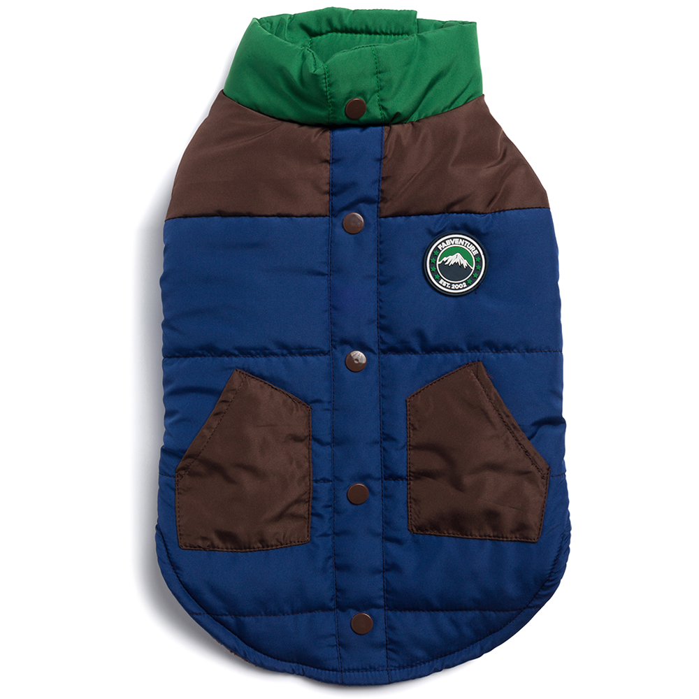FABventure Navy Blue Retro Colorblock Puffer Dog Jacket - Front