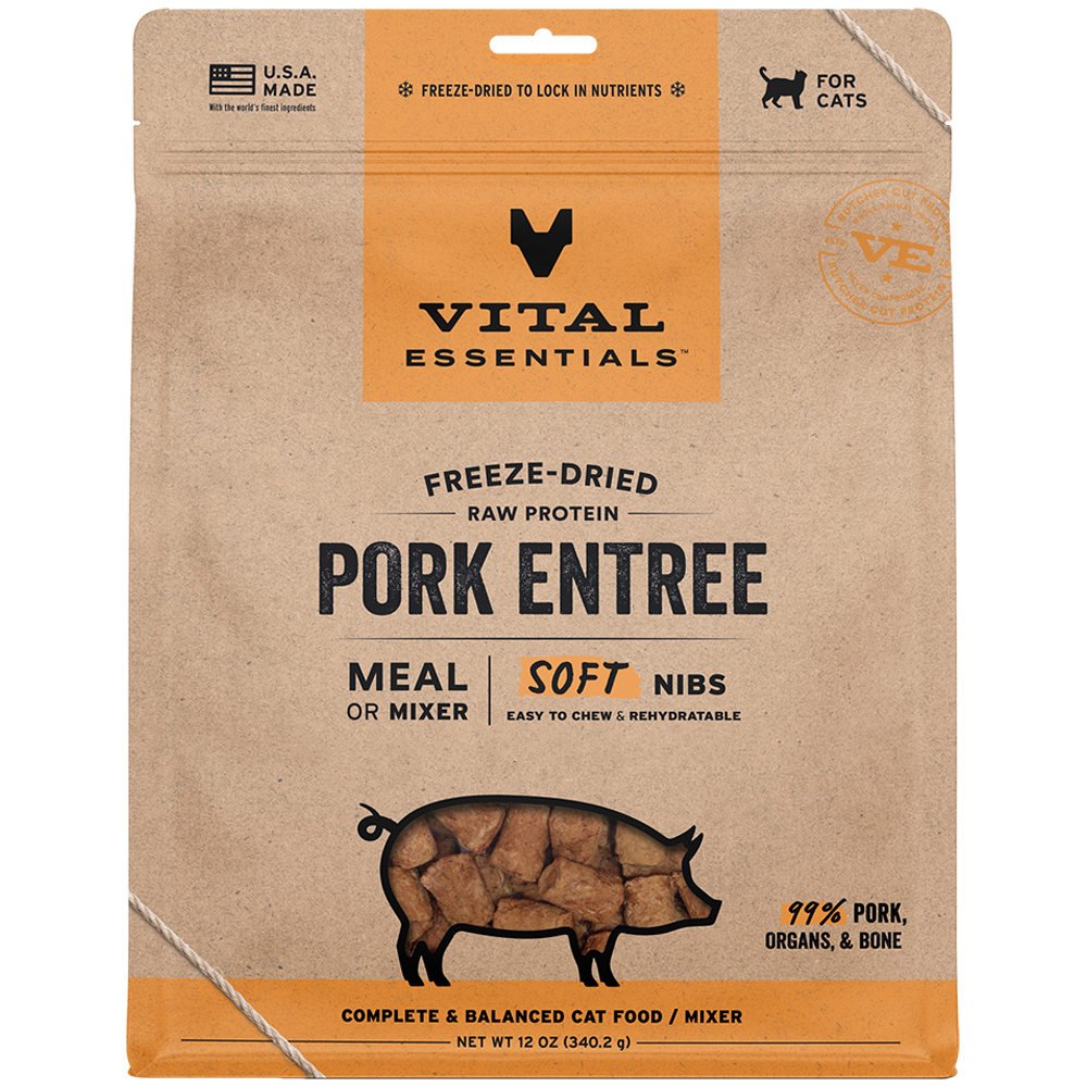 Vital Essentials Pork Entrée & Mixer Soft Nibs Freeze-Dried Raw Cat Food - Front