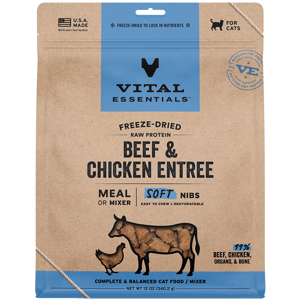 Vital Essentials Beef & Chicken Entrée & Mixer Soft Nibs Freeze-Dried Raw Cat Food - Front