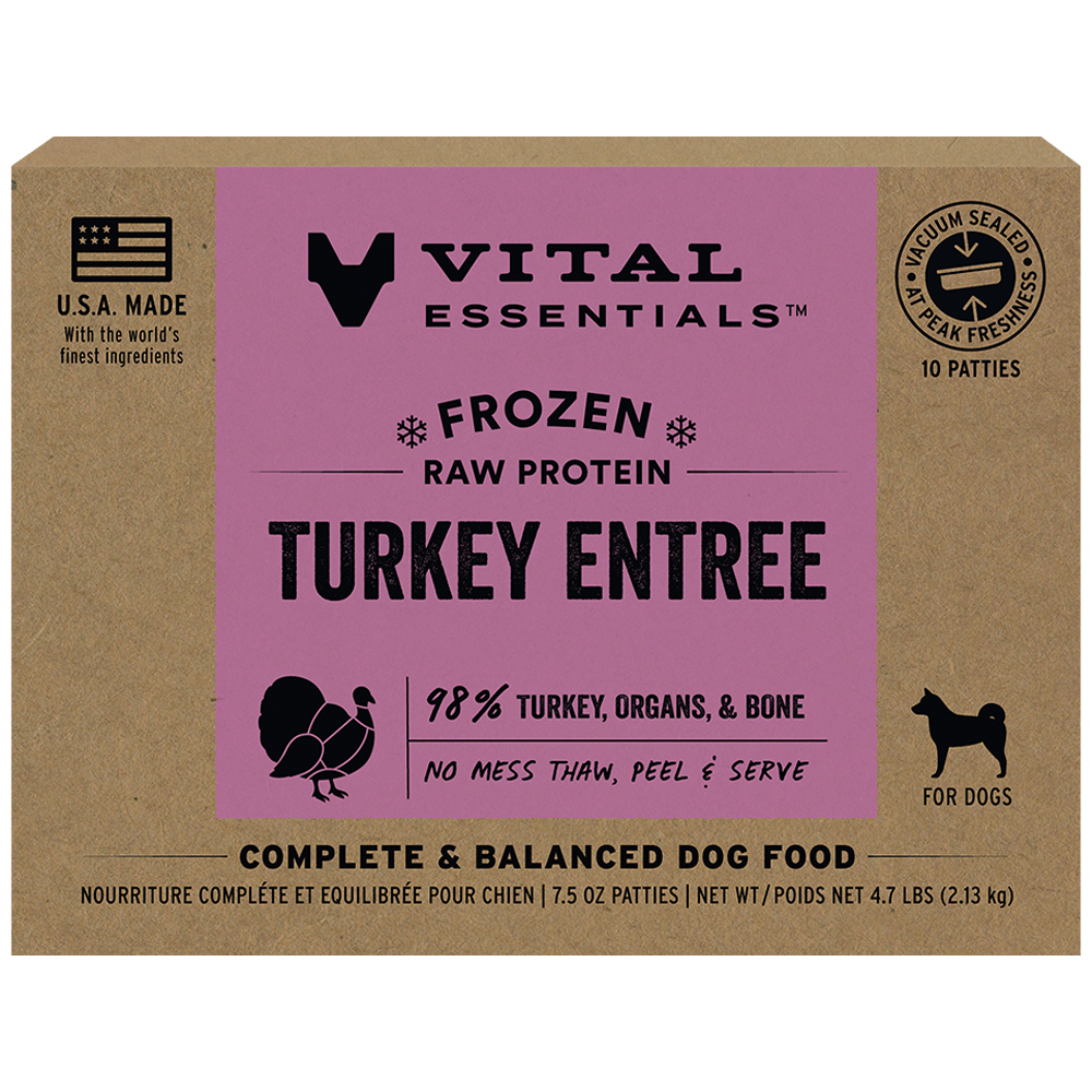 Vital Essentials Turkey Entrée Frozen Raw Patties Dog Food - Front