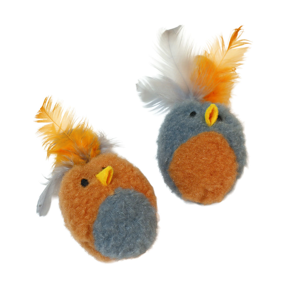 Fog City Pet Felt Birds w/ Feathers Batting Cat Toys, 2-Pack - Front