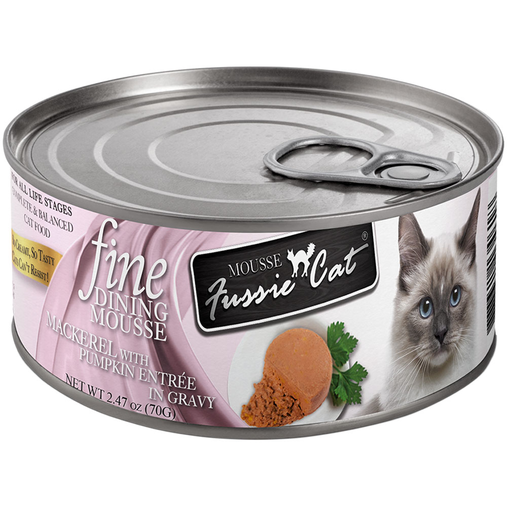Fussie Cat Fine Dining Mousse Mackerel w/ Pumpkin Entrée in Gravy Canned Cat Food - Front