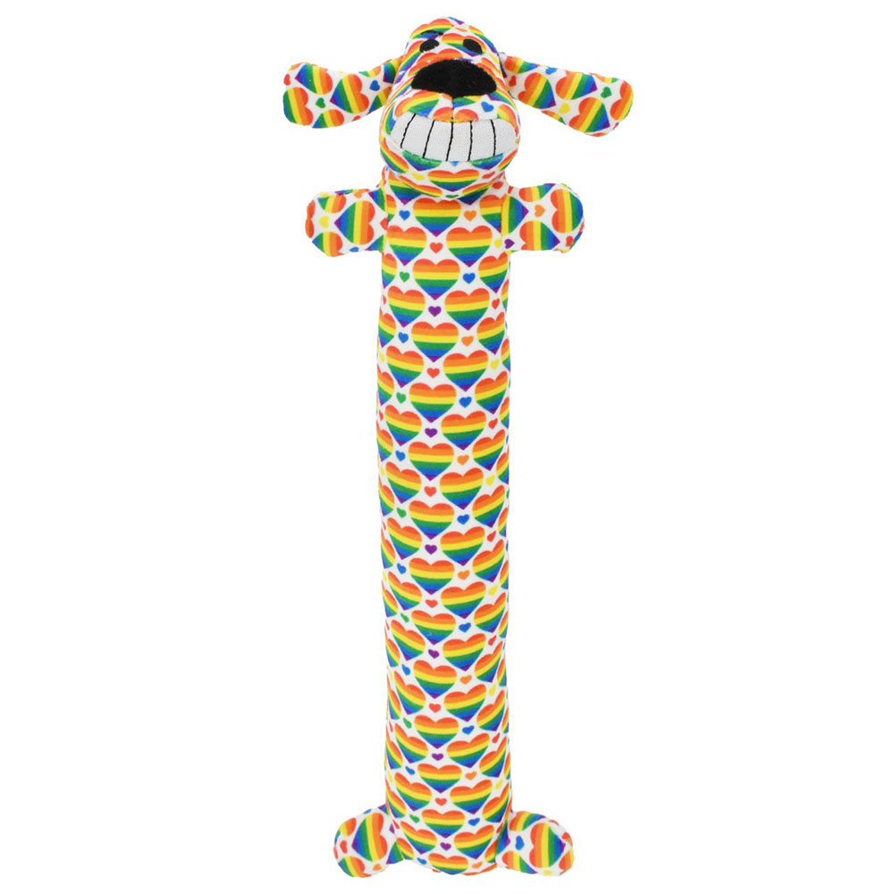 Multipet Rainbow Hearts Loofa Plush Dog Toy - Front