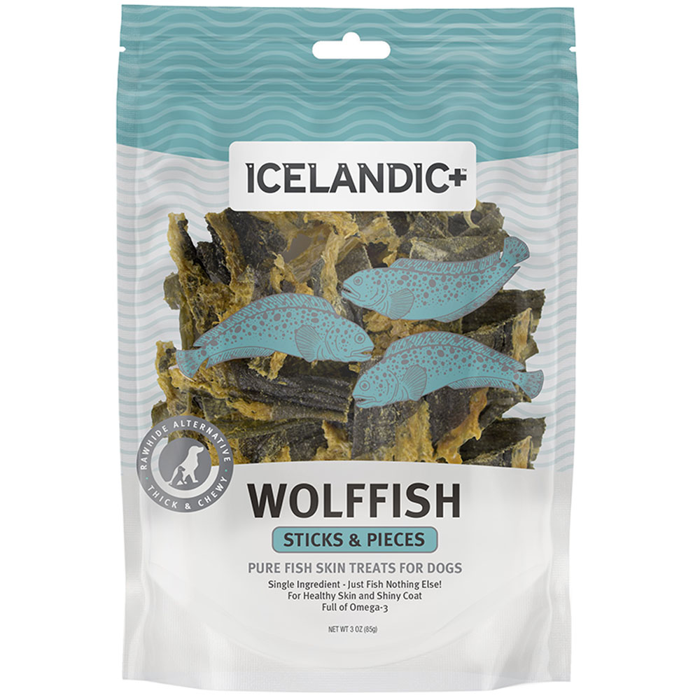 Icelandic+ Wolffish Pure Fish Skin Dog Treats - Front