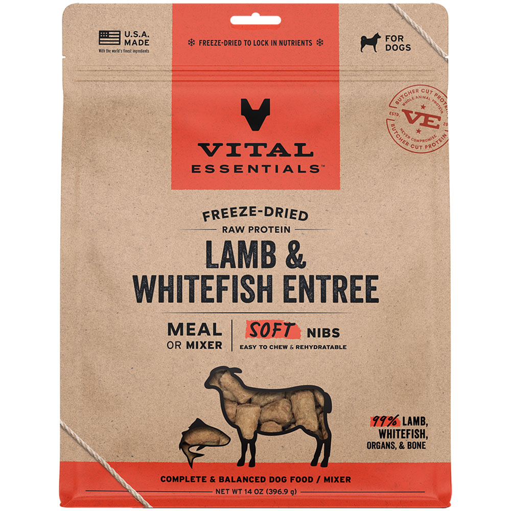 Vital Essentials Lamb & Whitefish Entrée & Mixer Soft Nibs Freeze-Dried Raw Dog Food - Front