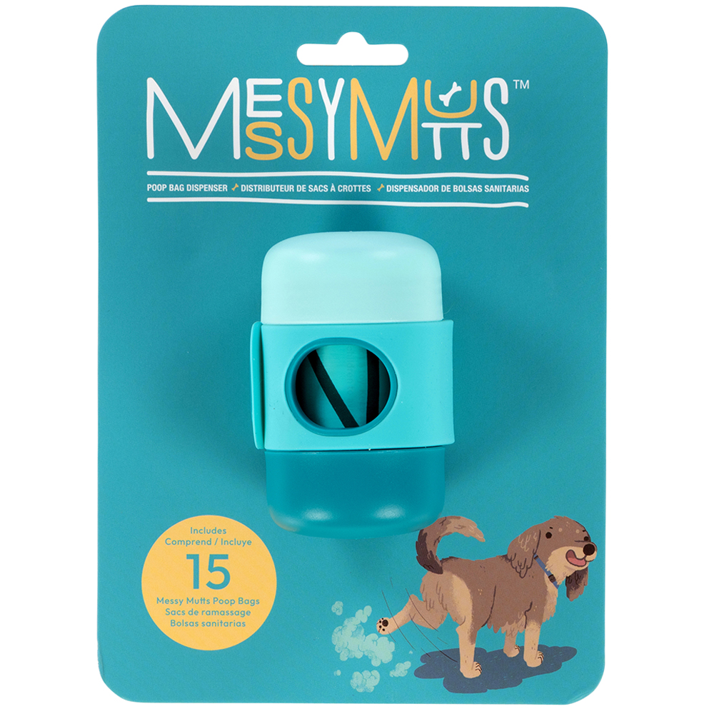 Messy Mutts Poop Bag Dispenser w/ Silicone Strap & Waste Disposal Bags - Front