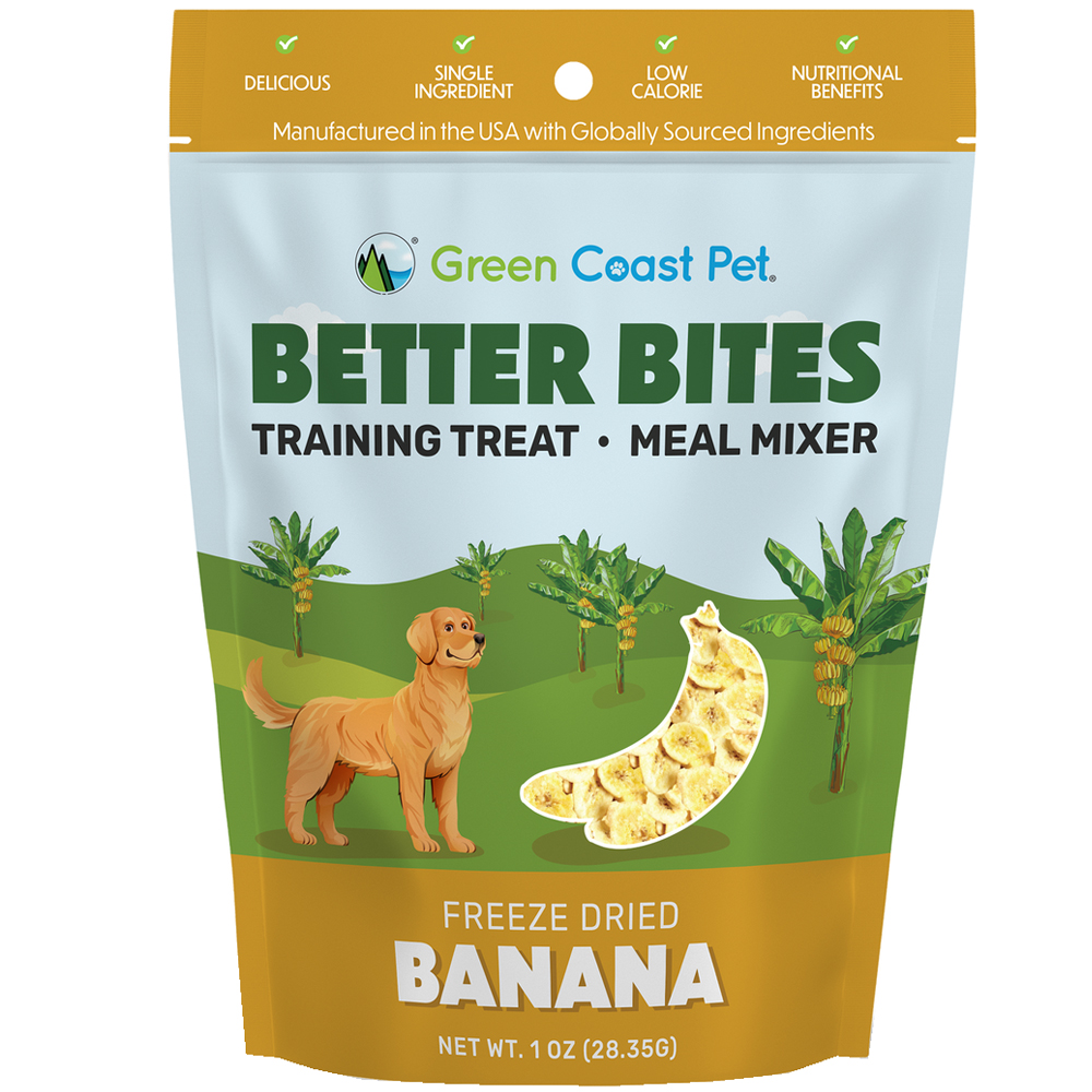 Green Coast Pet Better Bites Freeze Dried Banana Dog Meal Mixer & Training Treats - Front