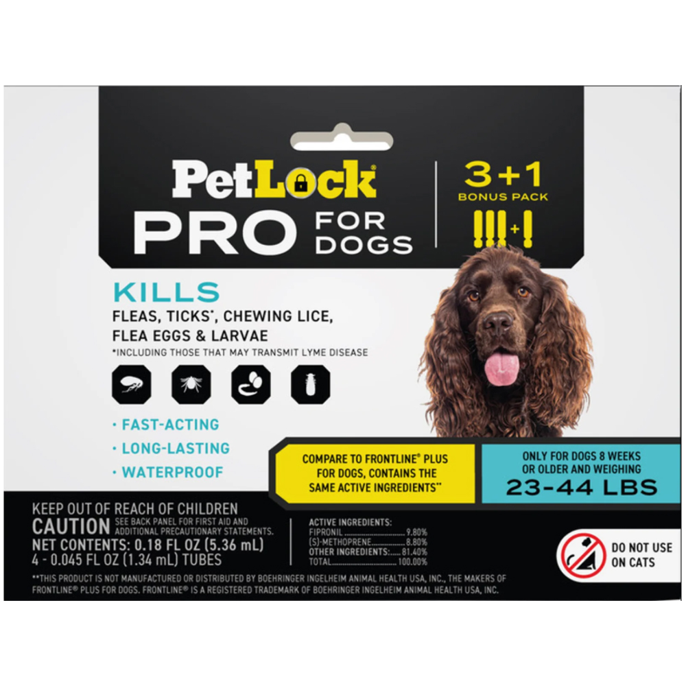 PetLock Pro Flea, Ticks & Chewing Lice Topical Prevention for Dogs (23 - 44 lbs) - Front