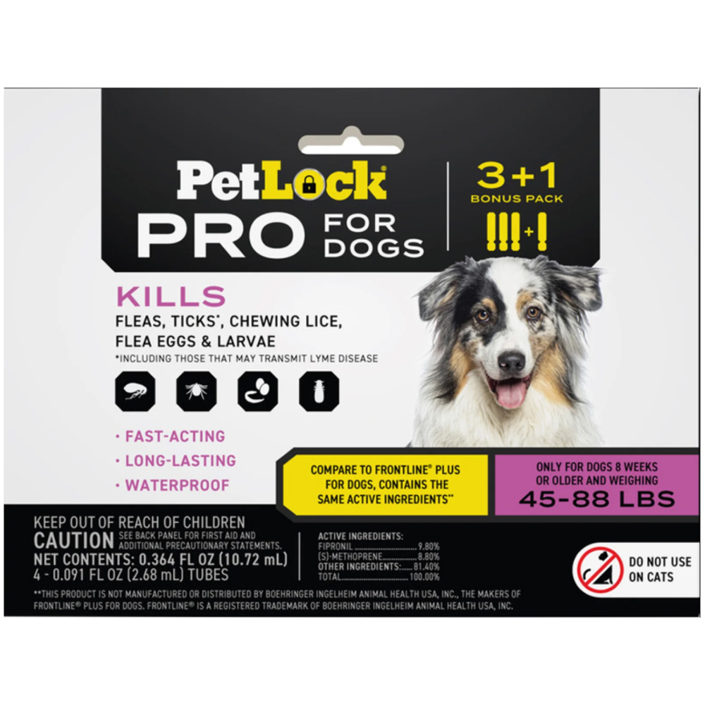 PetLock Pro Flea, Ticks & Chewing Lice Topical Prevention for Dogs (45 - 88 lbs) - Front