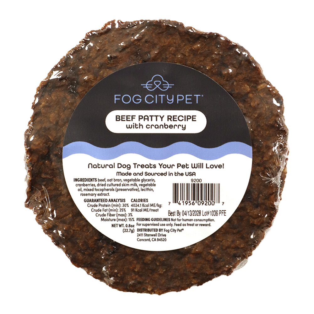 Fog City Pet Beef Patty Recipe w/ Cranberry Dog Chew Treat - Front