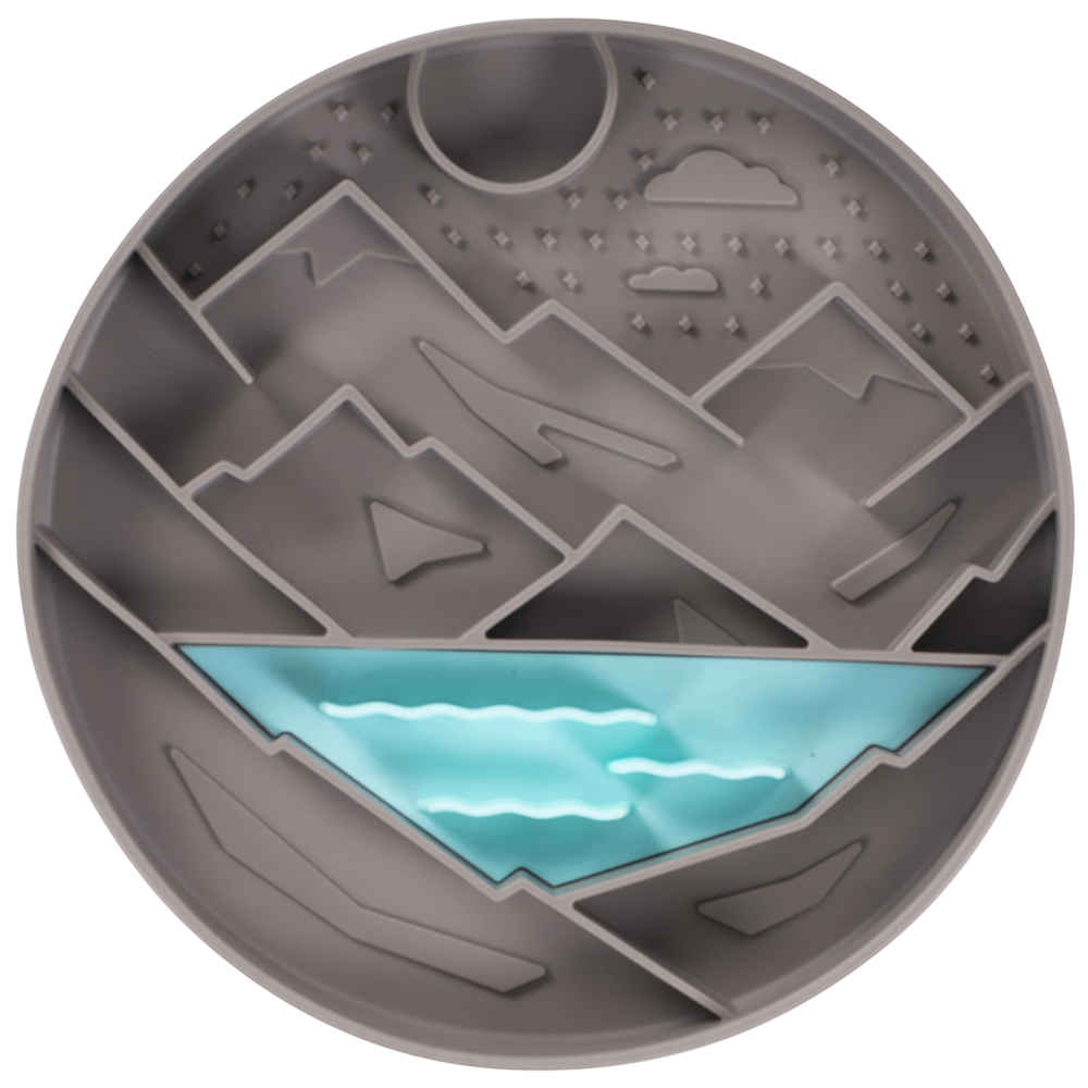 Messy Mutts Mountain Gray Silicone Interactive Slow Feeding Dog Bowl - Front