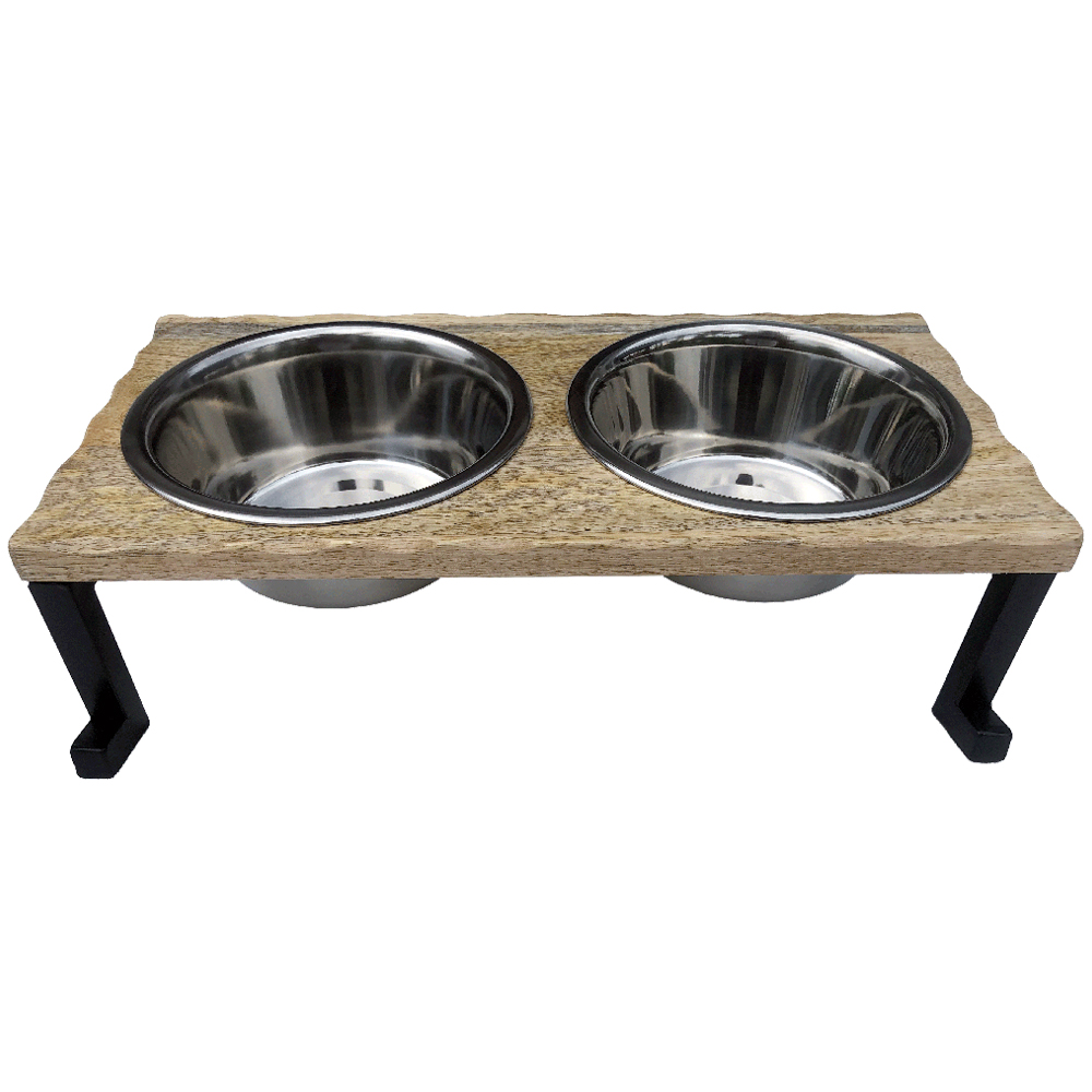 Indipets Wooden Double Diner Elevated Dog Bowl - Front