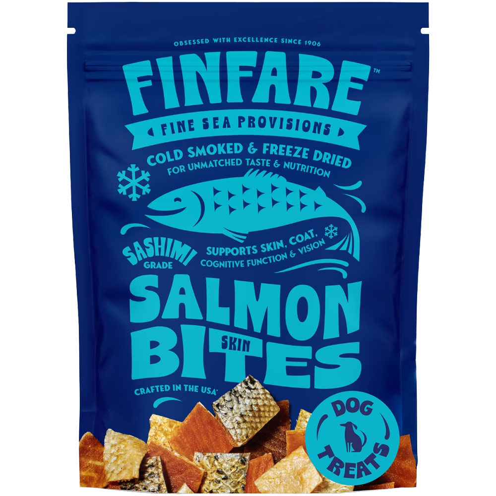 Finfare Sashimi Grade Salmon Skin Bites Cold Smoked & Freeze-Dried Dog Treats - Front
