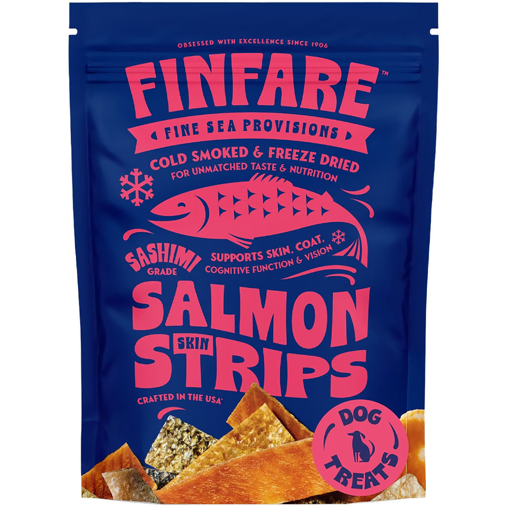 Finfare Sashimi Grade Salmon Skin Strips Cold Smoked & Freeze-Dried Dog Treats - Front