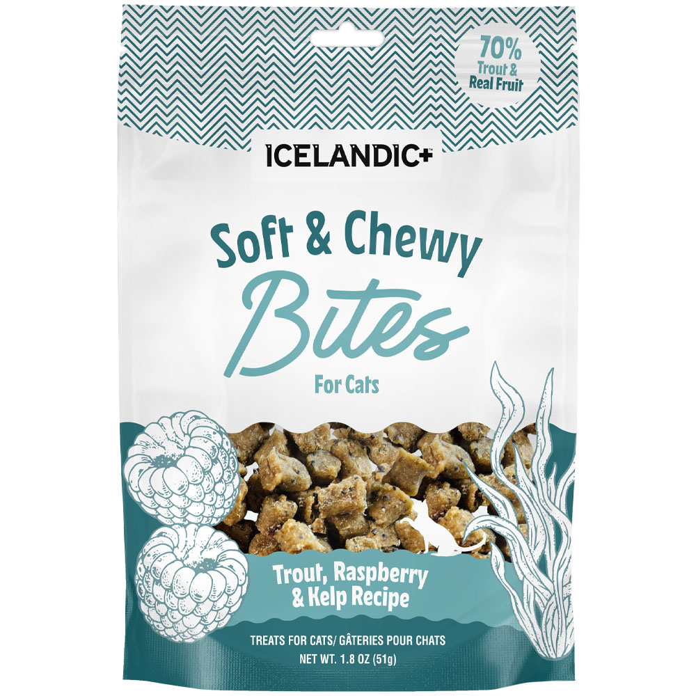 Icelandic+ Soft & Chewy Bites Trout Raspberry & Kelp Recipe Cat Treats - Front