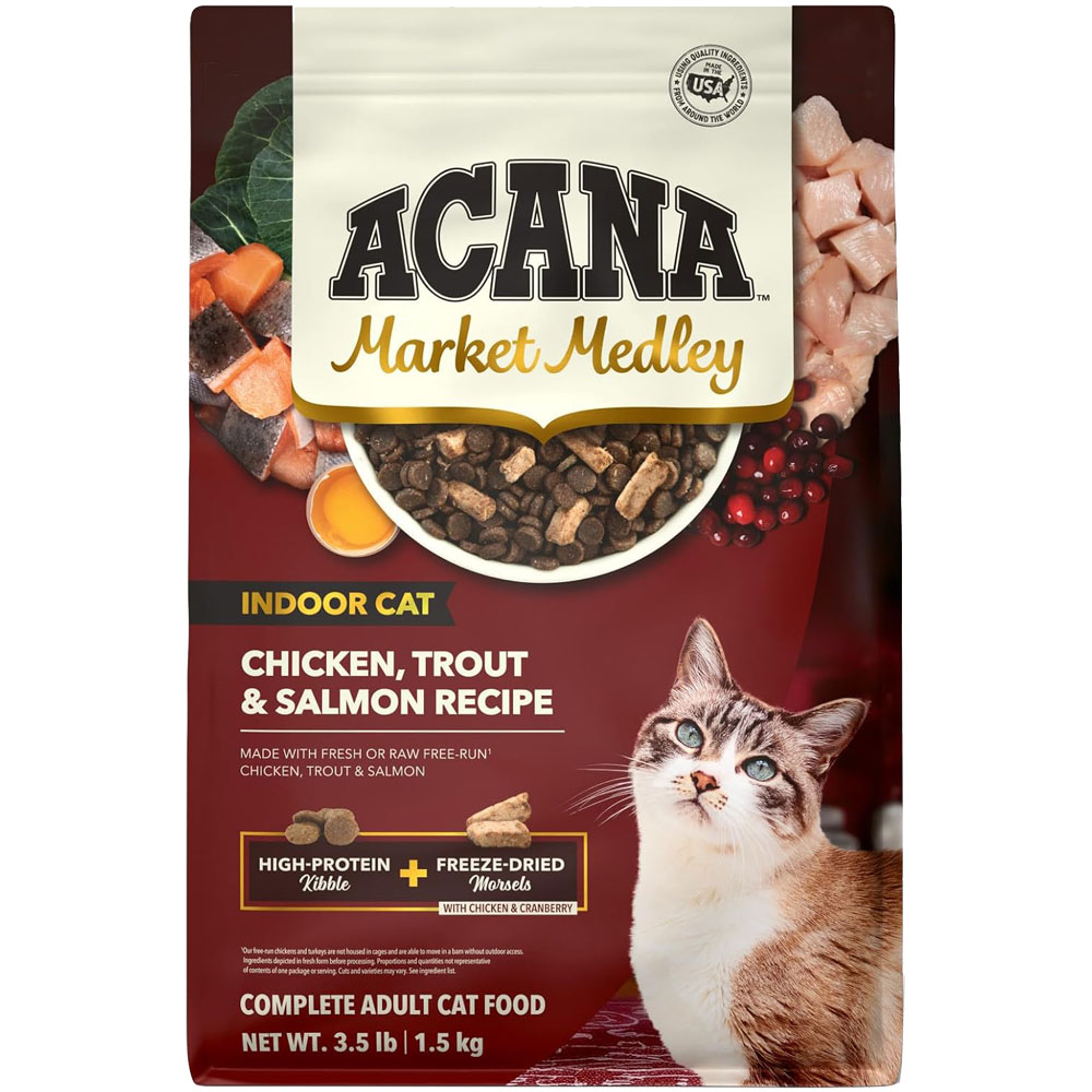 Acana Market Medley Indoor Cat Chicken, Trout  & Salmon Recipe Adult Dry Cat Food - Front