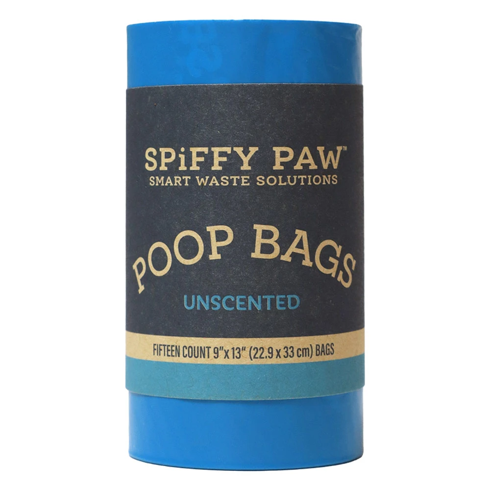 Spiffy Paw Unscented Recycled Poop Bags for Waste Disposal - Front/ 15ct, Single Roll