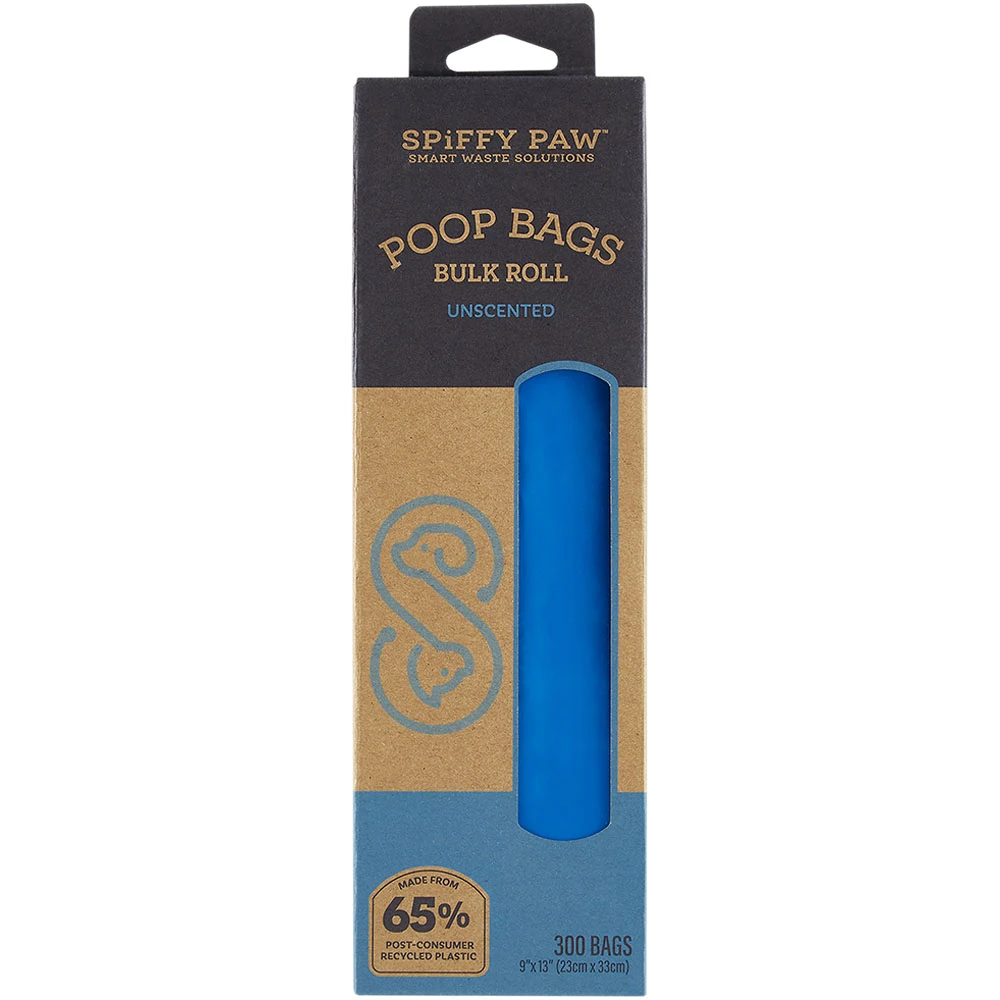 Spiffy Paw Bulk Roll Unscented Recycled Poop Bags for Waste Disposal - Front