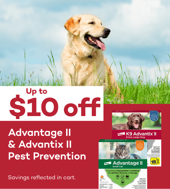 Up to $10 off Advantage II & Advantix II Pest Prevention. Savings reflected in cart.