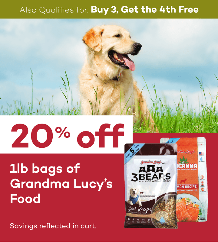 Also qualifies for Buy 3, Get the 4th Free. 20% off 1lb bags of Grandma Lucy’s Food. Savings reflected in cart.