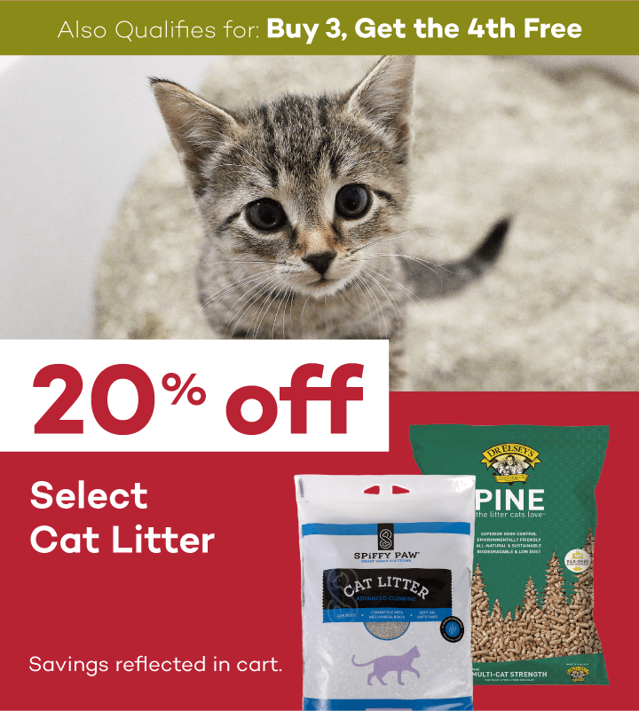 Also qualifies for Buy 3, Get the 4th Free. 20% off select cat litter. Savings reflected in cart.