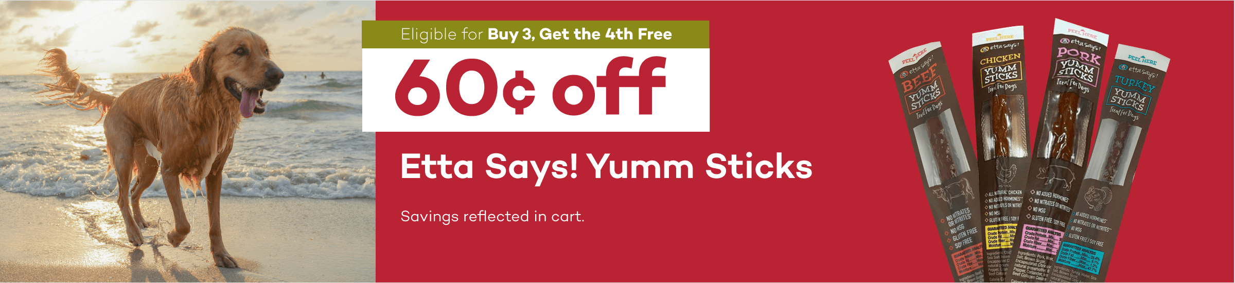 Eligible for Buy 3, Get the 4th Free 60¢ off Etta Says! Yumm Sticks Savings reflected in cart.