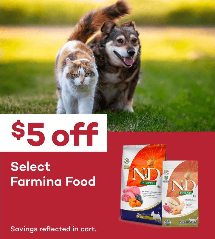 $5 off Select Farmina Food. Savings reflected in cart.