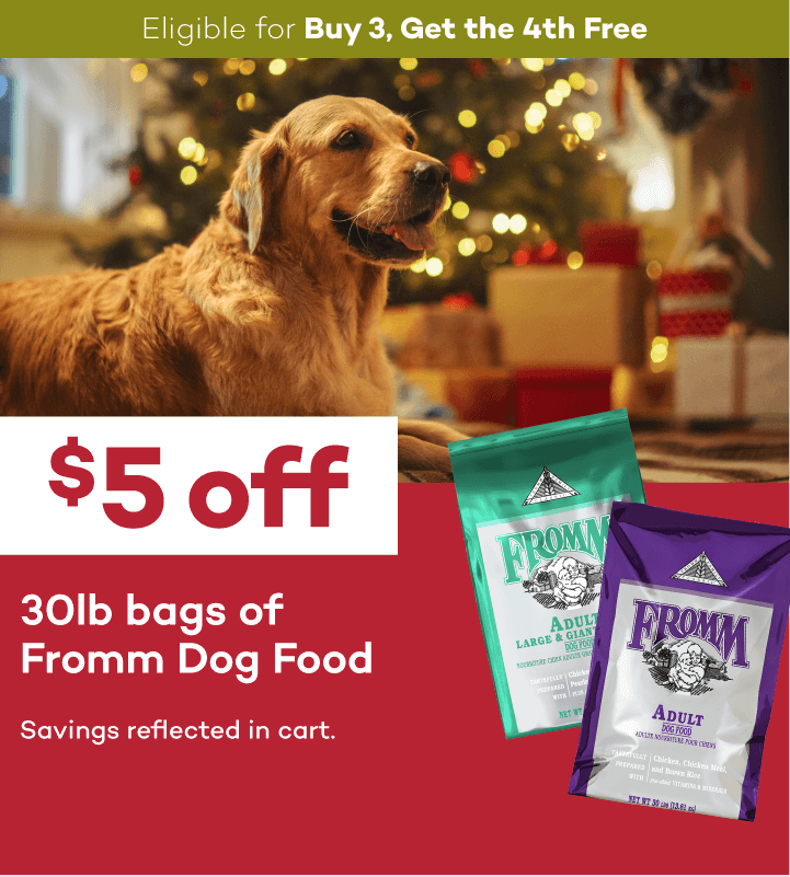 Eligible for Buy 3, Get the 4th Free $5 off 30lb bags of Fromm Dog Food Savings reflected in cart.
