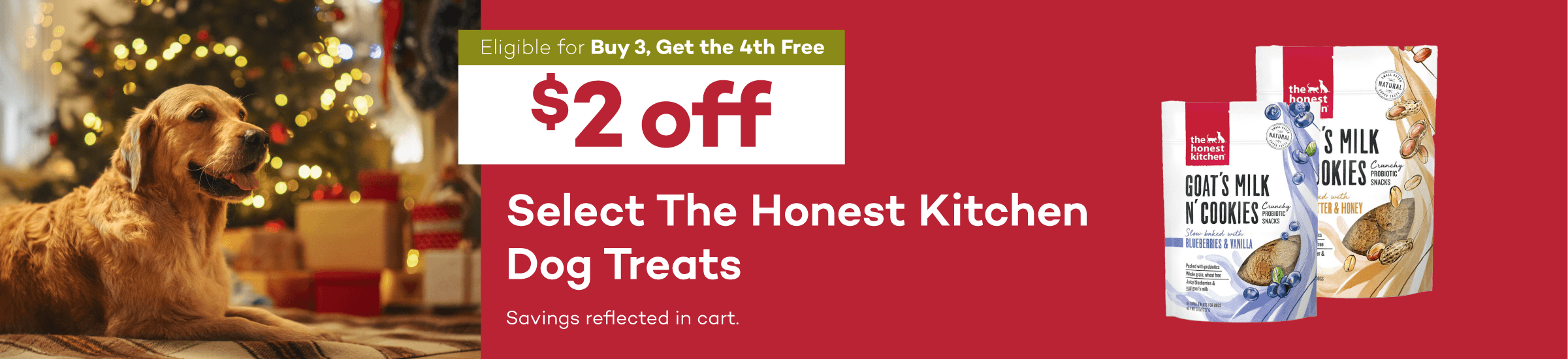 Eligible for Buy 3, Get the 4th Free $2 off Select The Honest Kitchen Dog Treats Savings reflected in cart.