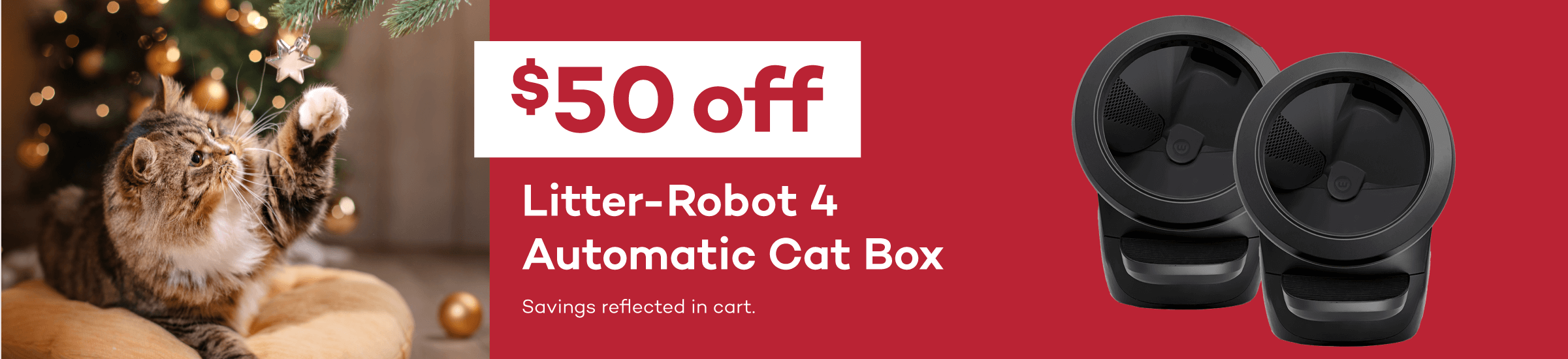 $50 off Litter-Robot 4 Automatic Cat Box Savings reflected in cart.