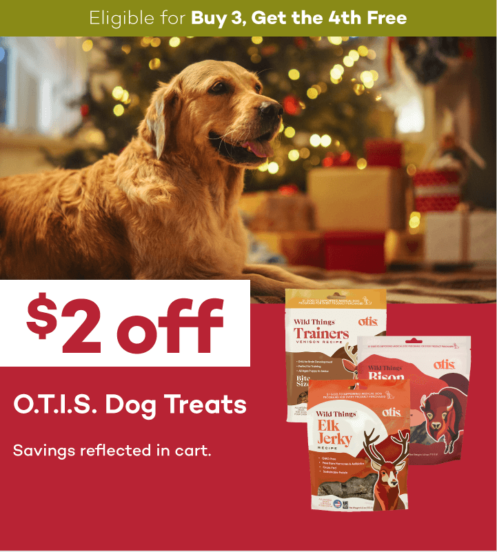 Eligible for Buy 3, Get the 4th Free $2 off O.T.I.S. Dog Treats Savings reflected in cart.