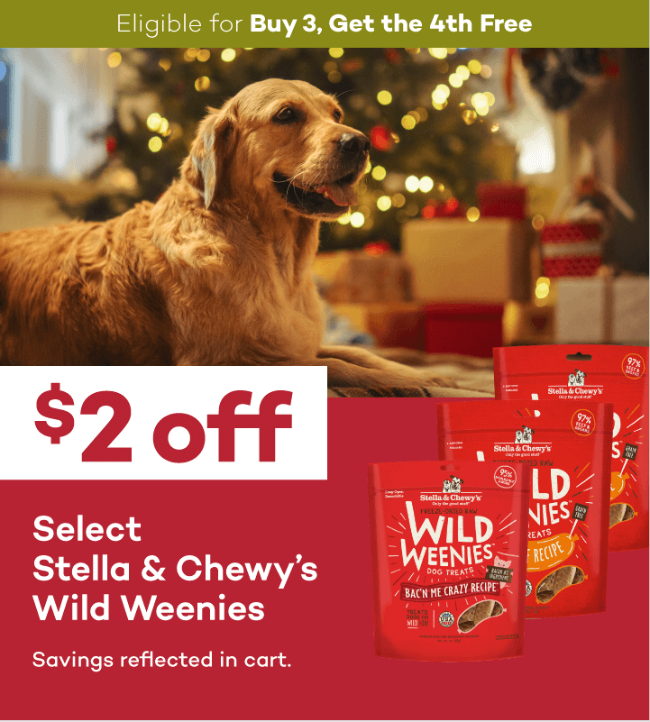 Eligible for Buy 3, Get the 4th Free $2 off Select Stella & Chewy’s Wild Weenies Savings reflected in cart.