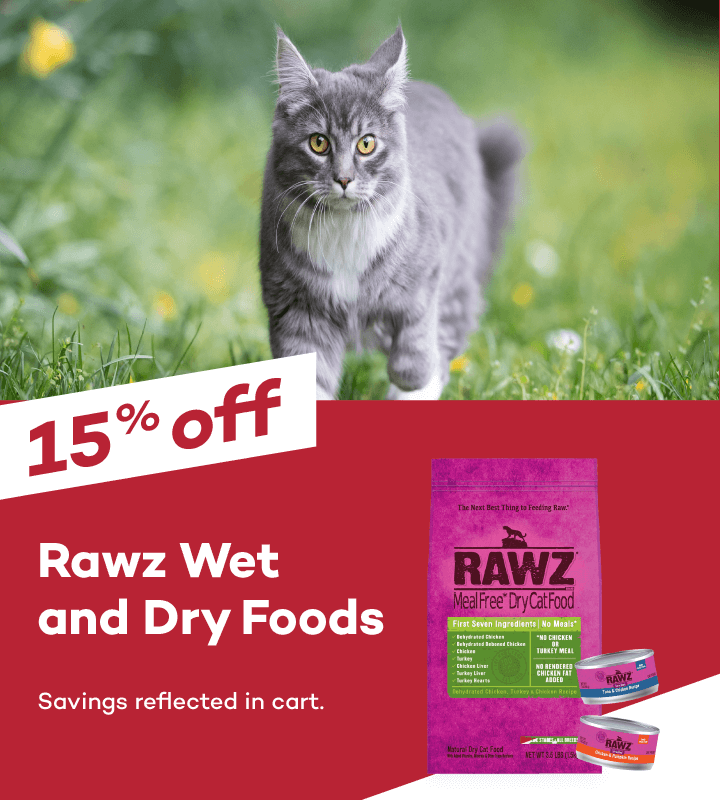 15% off Rawz Wet and Dry Foods. Savings reflected in cart.