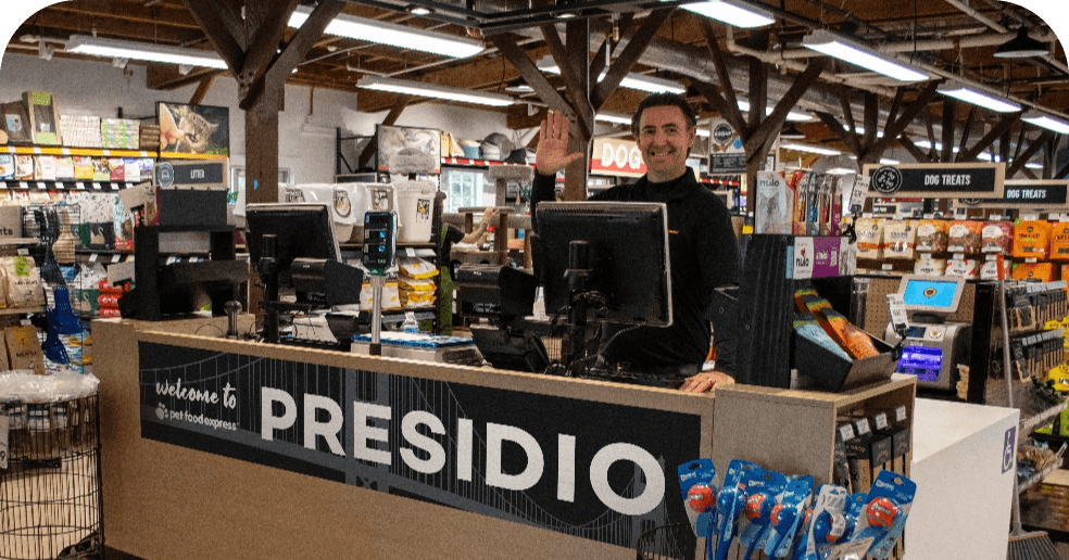 Interior of Pet Food Express Presidio store