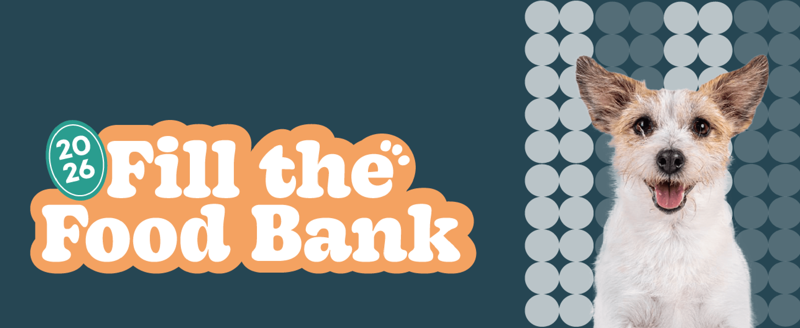 'Fill the Food Bank' text alongside a terrier dog