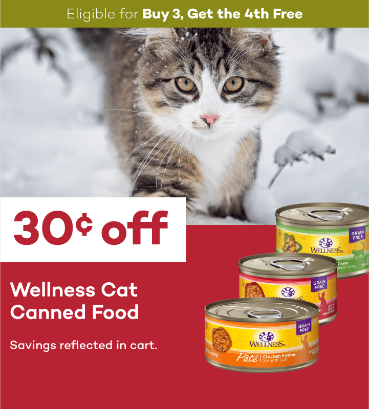Eligible for Buy 3, Get the 4th Free. 30¢ off. Wellness Cat Canned Food. Savings reflected in cart.