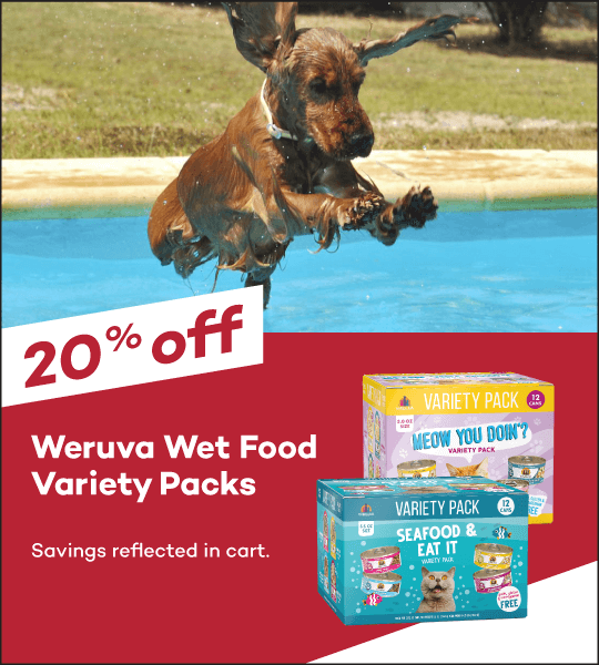 20% off Weruva Wet Food Variety Packs. Savings reflected in cart.