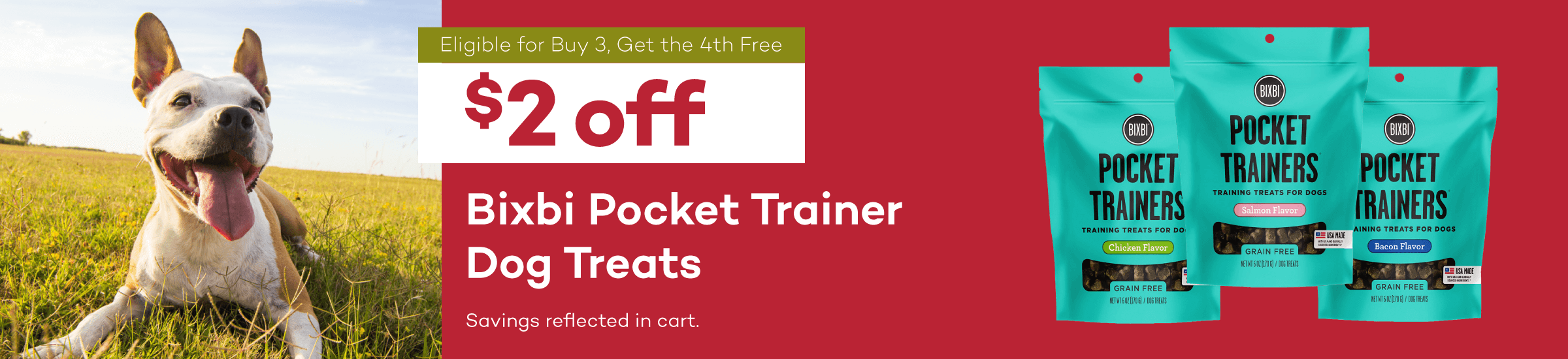 Eligible for Buy 3, Get the 4th Free | $2 off | Bixbi Pocket Trainer Dog Treats | Savings reflected in cart.