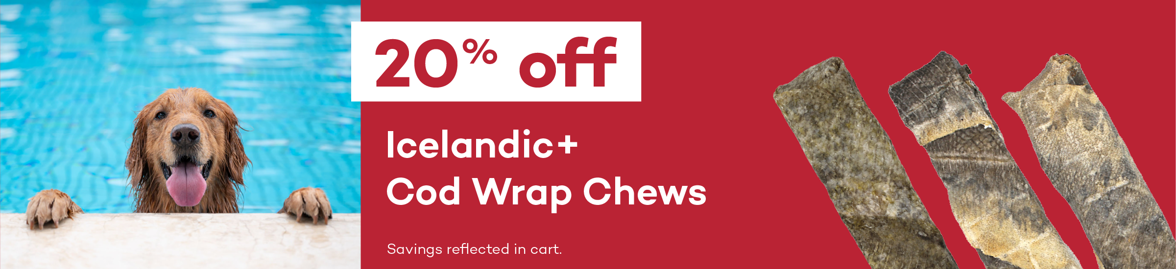 20% off. Icelandic+ Cod Wrap Chews. Savings reflected in cart.