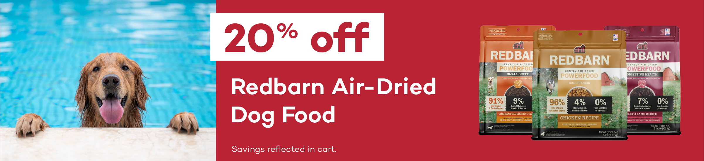 20% off. Redbarn Air-Dried Dog Food. Savings reflected in cart.