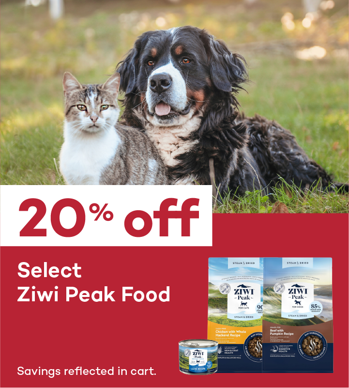 20% off. Select Ziwi Peak Food. Savings reflected in cart.