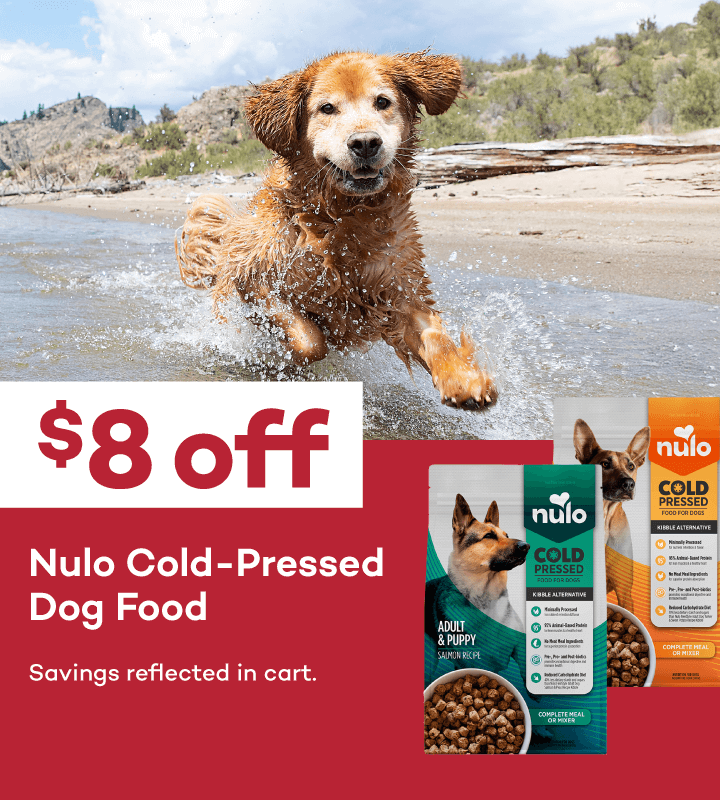 $8 off Nulo Cold-Pressed Dog Food Savings reflected in cart.