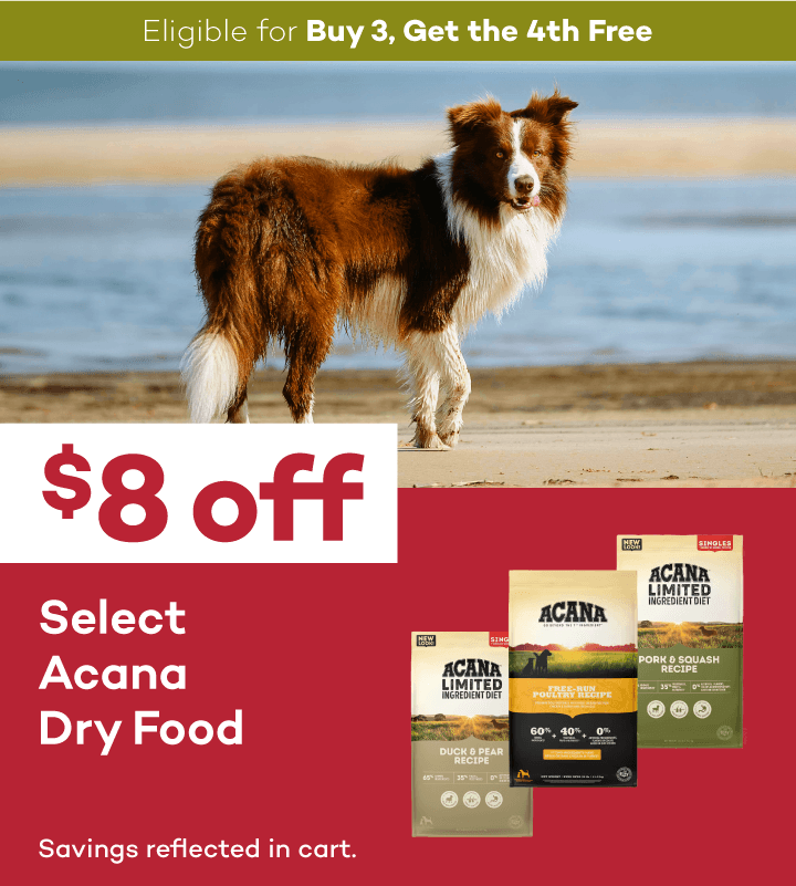 Eligible for Buy 3, Get the 4th Free. $8 off. Select Acana Dry Food. Savings reflected in cart.