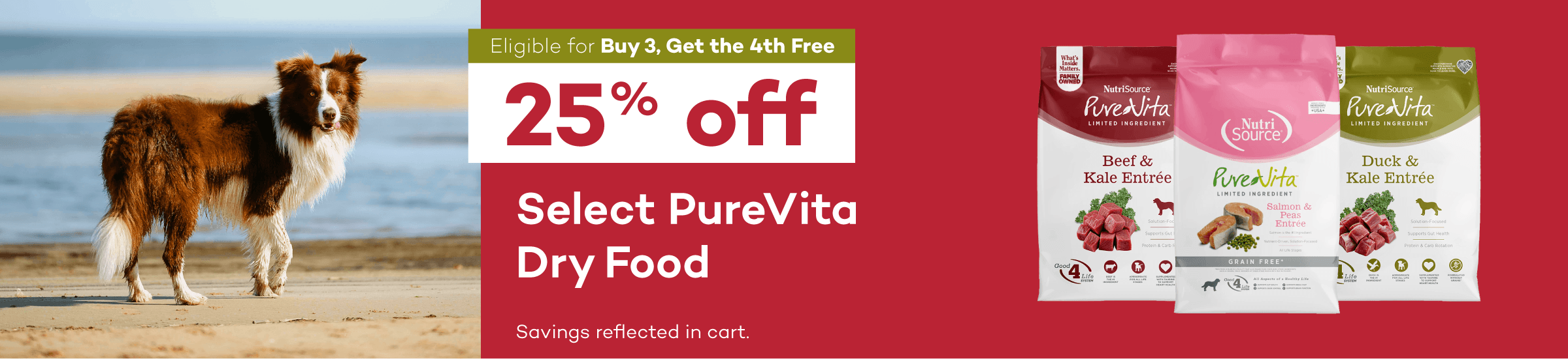 Eligible for Buy 3, Get the 4th Free. 25% off. Select PureVita Dry Food. Savings reflected in cart.