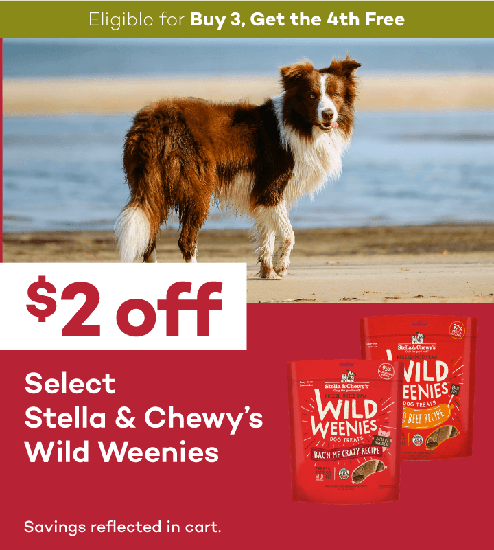 Eligible for Buy 3, Get the 4th Free. $2 off. Select Stella & Chewy’s Wild Weenies. Savings reflected in cart.