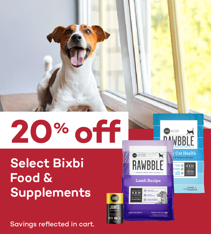 20% off. Select Bixbi Food & Supplements. Savings reflected in cart.