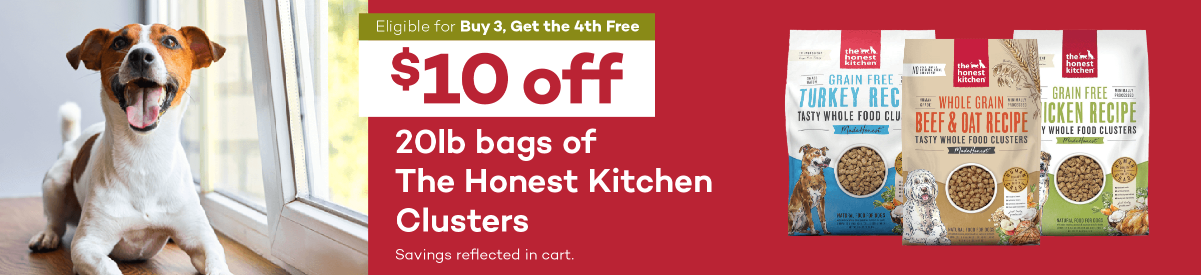 Eligible for Buy 3, Get the 4th Free. $10 off. 20lb bags of The Honest Kitchen Clusters. Savings reflected in cart.