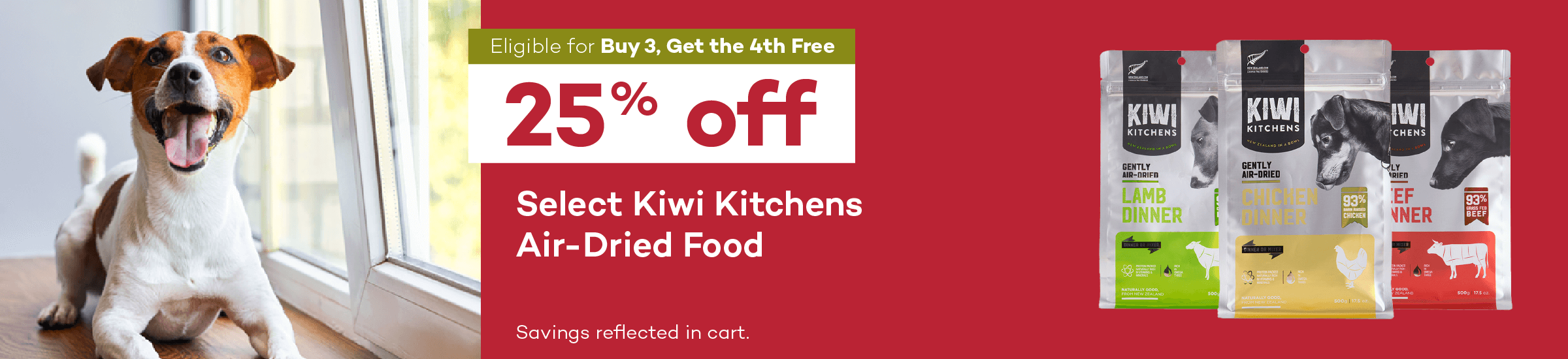 Eligible for Buy 3, Get the 4th Free. 25% off. Select Kiwi Kitchens Air-Dried Food. Savings reflected in cart.
