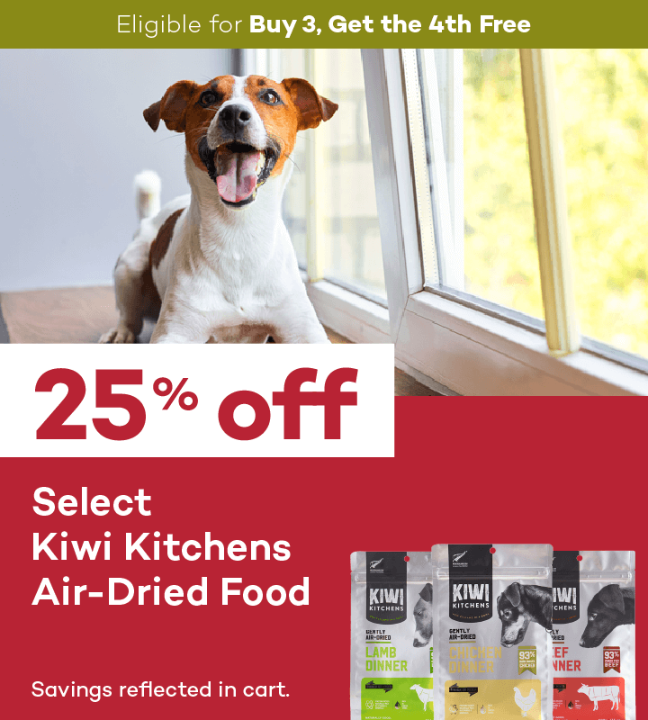 Eligible for Buy 3, Get the 4th Free. 25% off. Select Kiwi Kitchens Air-Dried Food. Savings reflected in cart.